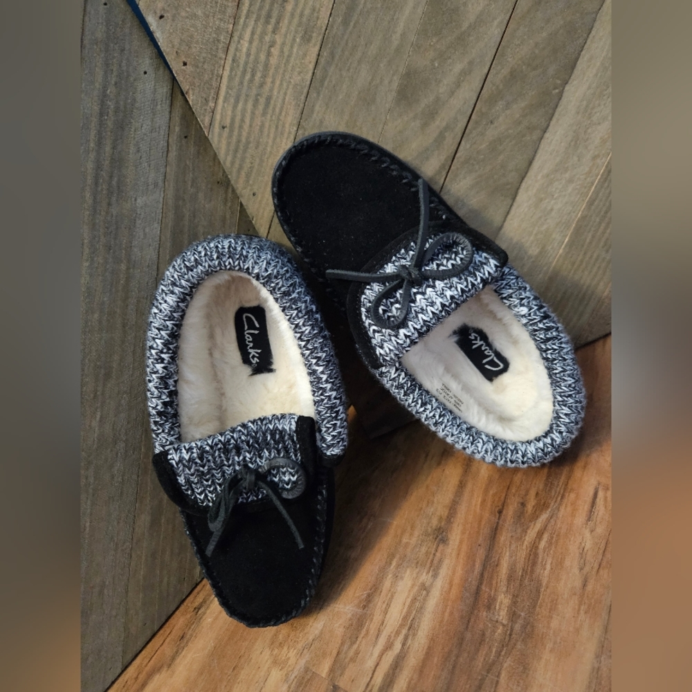 'Clarks' Faux Leather Slippers